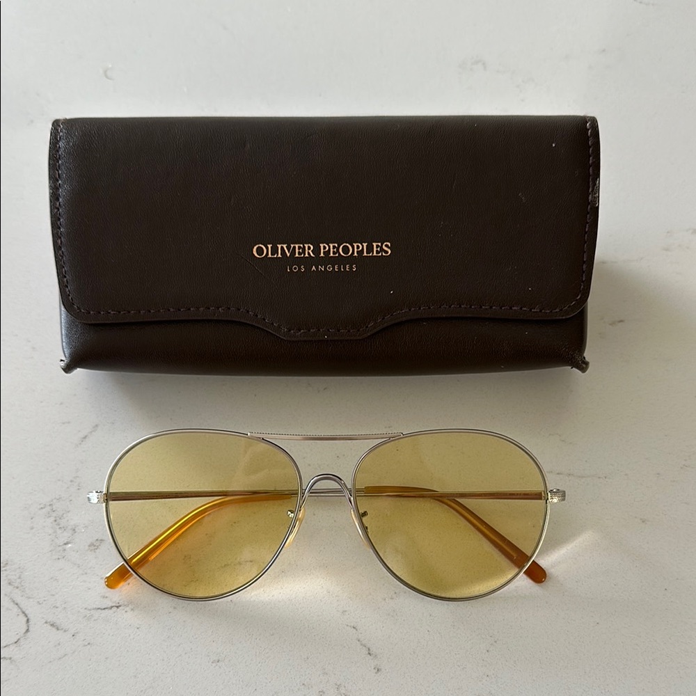 Oliver Peoples Rockmore Aviator Sunglasses with Yellow Lenses